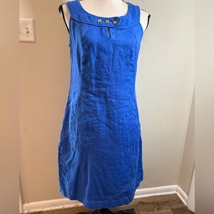 Grace Elements blue linen sleeveless midi shift dress SZ 10